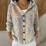 Louise hooded print button cardigan in Light Yellow, view 7