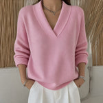Mandy relaxed V neck jumper in Pink, view 2