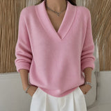 Mandy relaxed V neck jumper in Pink, view 2
