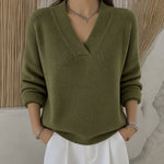 Mandy relaxed V neck jumper in Olive Green, view 3