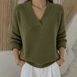 Mandy relaxed V neck jumper in Olive Green, view 3