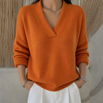 Mandy relaxed V neck jumper in Orange, view 5