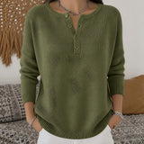 Marion henley button up knit jumper in Olive Green, front view