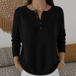 Marion henley button up knit jumper in Black, view 4
