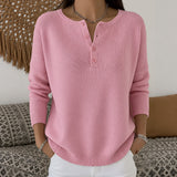 Marion henley button up knit jumper in Light Pink, view 5