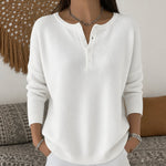 Marion henley button up knit jumper in White, view 6