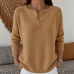 Marion henley button up knit jumper in Camel, view 7