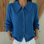 Molly point collar button cardigan in Blue, front view