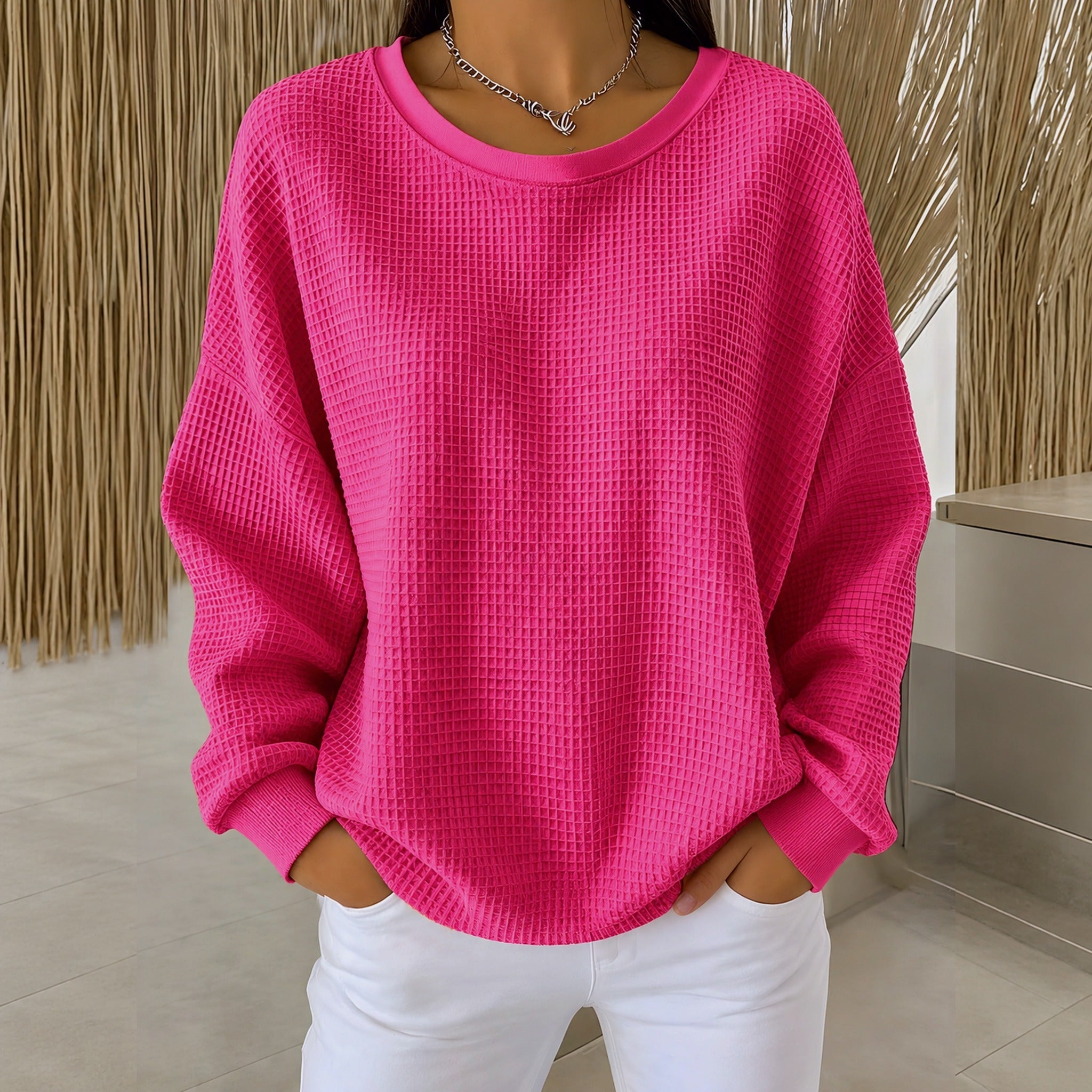 Rachel classic waffle knit jumper in Fuchsia, view 2