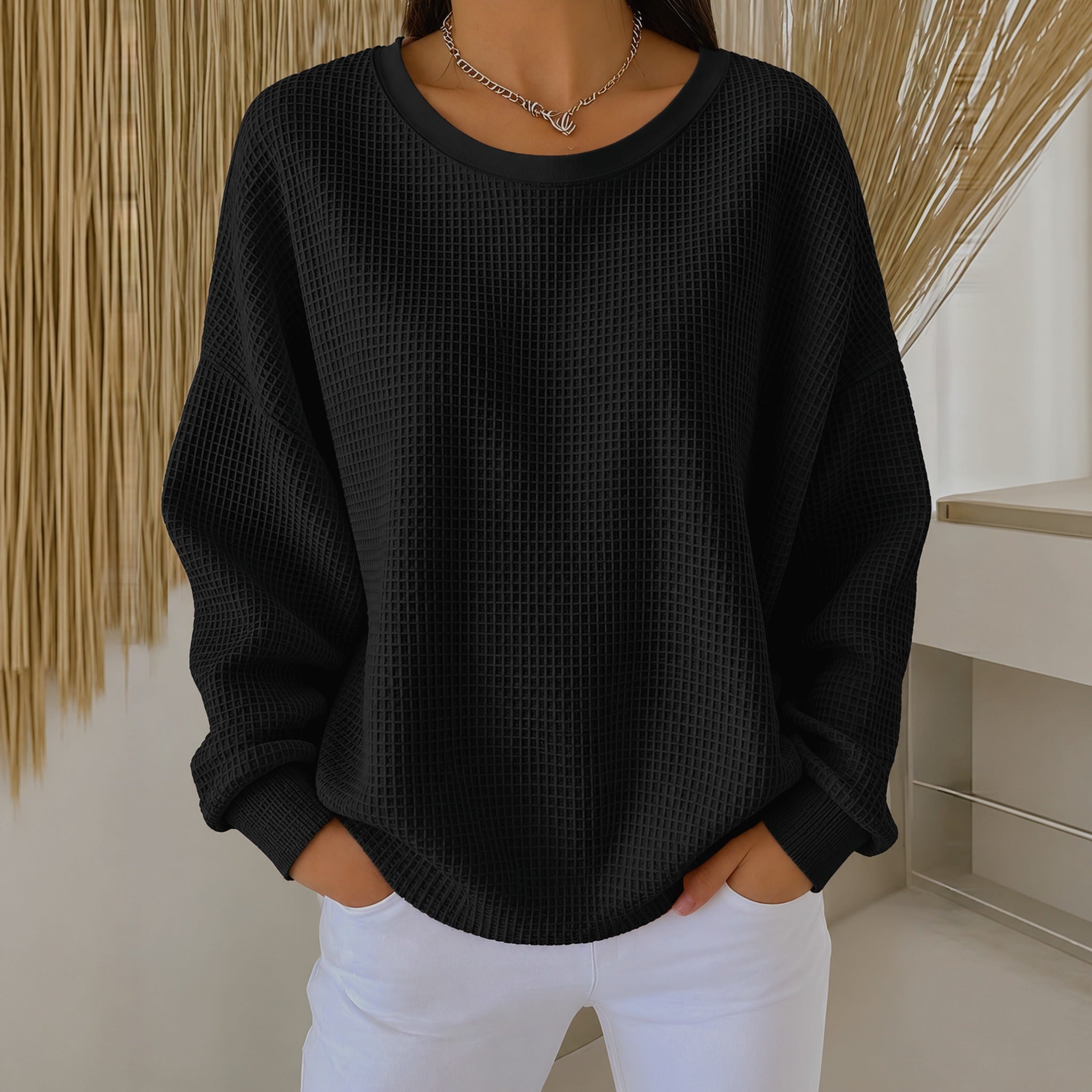 Rachel classic waffle knit jumper in Black, view 4