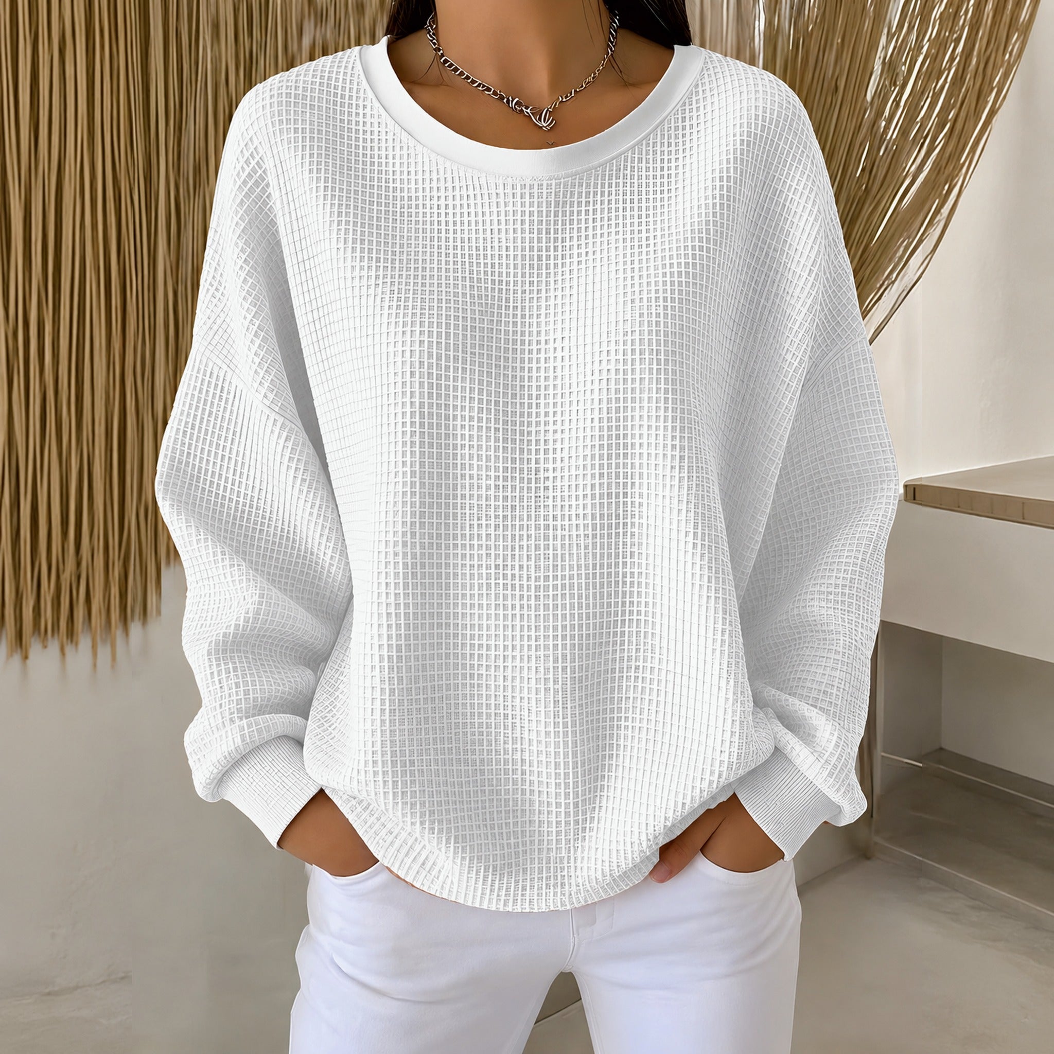 Rachel classic waffle knit jumper in White, view 5