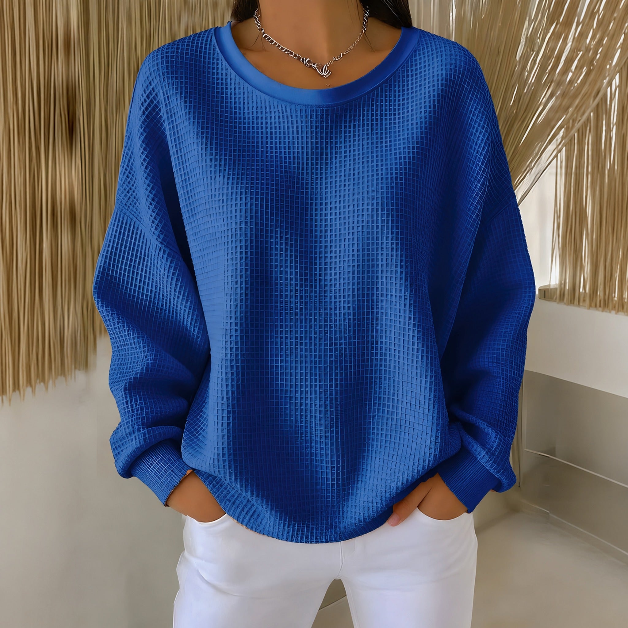 Rachel classic waffle knit jumper in Blue, view 6