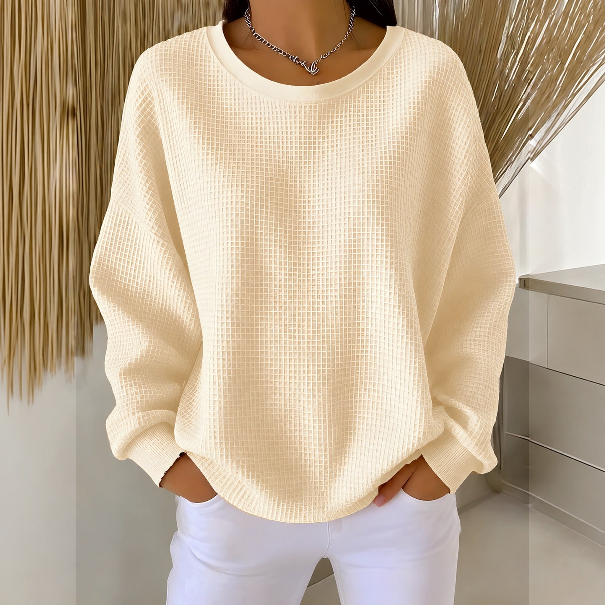 Rachel classic waffle knit jumper in Apricot, view 7