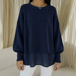 Rosie layered look knit jumper in Navy, view 3