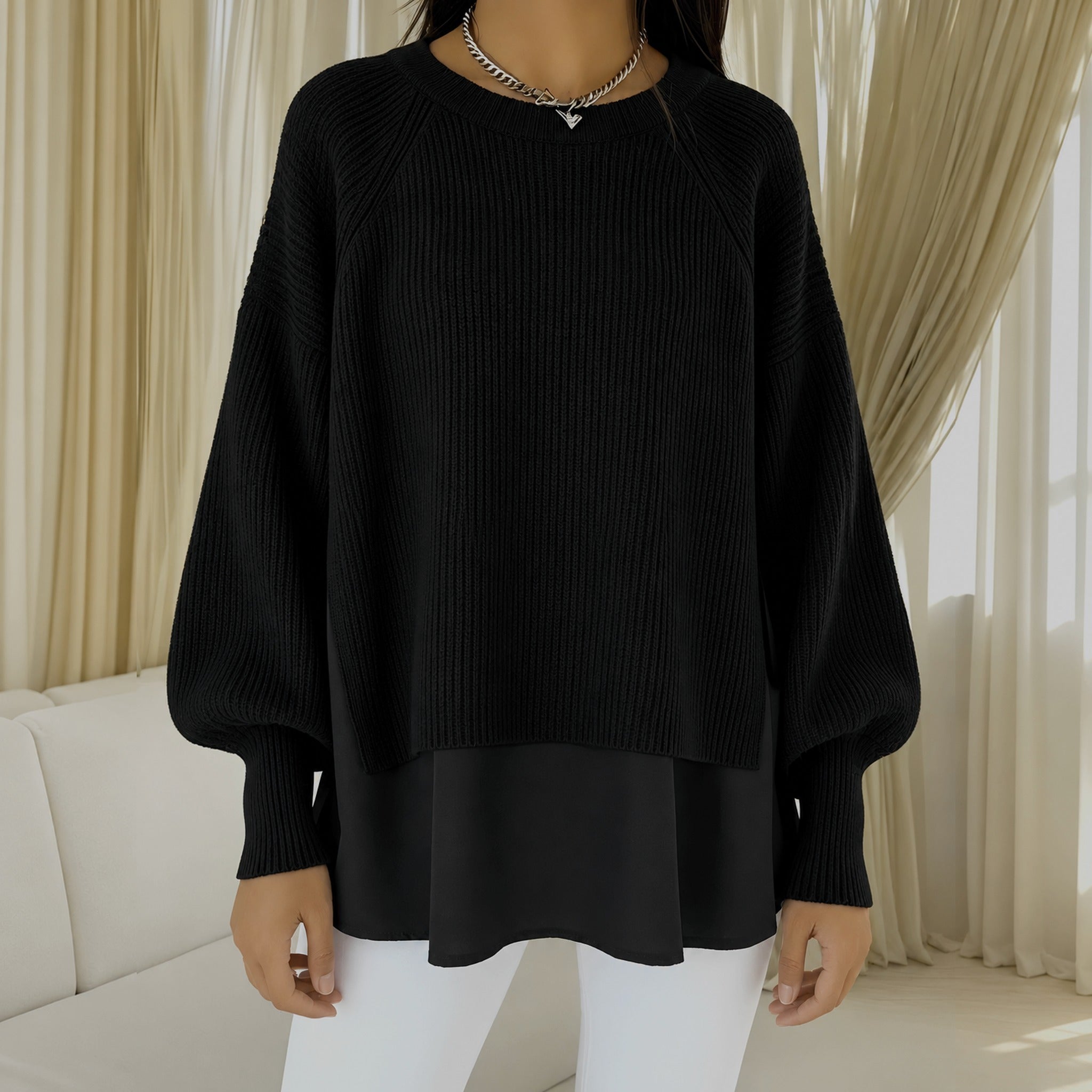 Rosie layered look knit jumper in Black, view 5