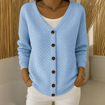 Sheila quilted button front cardigan in Blue, view 2