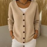 Sheila quilted button front cardigan in Khaki, view 3