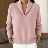 Cara shawl collar V neck jumper in Pink, view 2