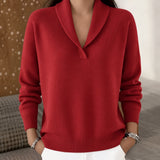 Cara shawl collar V neck jumper in Red, view 3