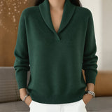 Cara shawl collar V neck jumper in Green, view 4