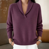 Cara shawl collar V neck jumper in Purple, view 5