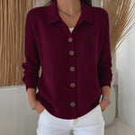 Kirsty collared button front cardigan in Burgundy, front view