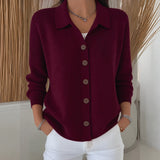 Kirsty collared button front cardigan in Burgundy, front view