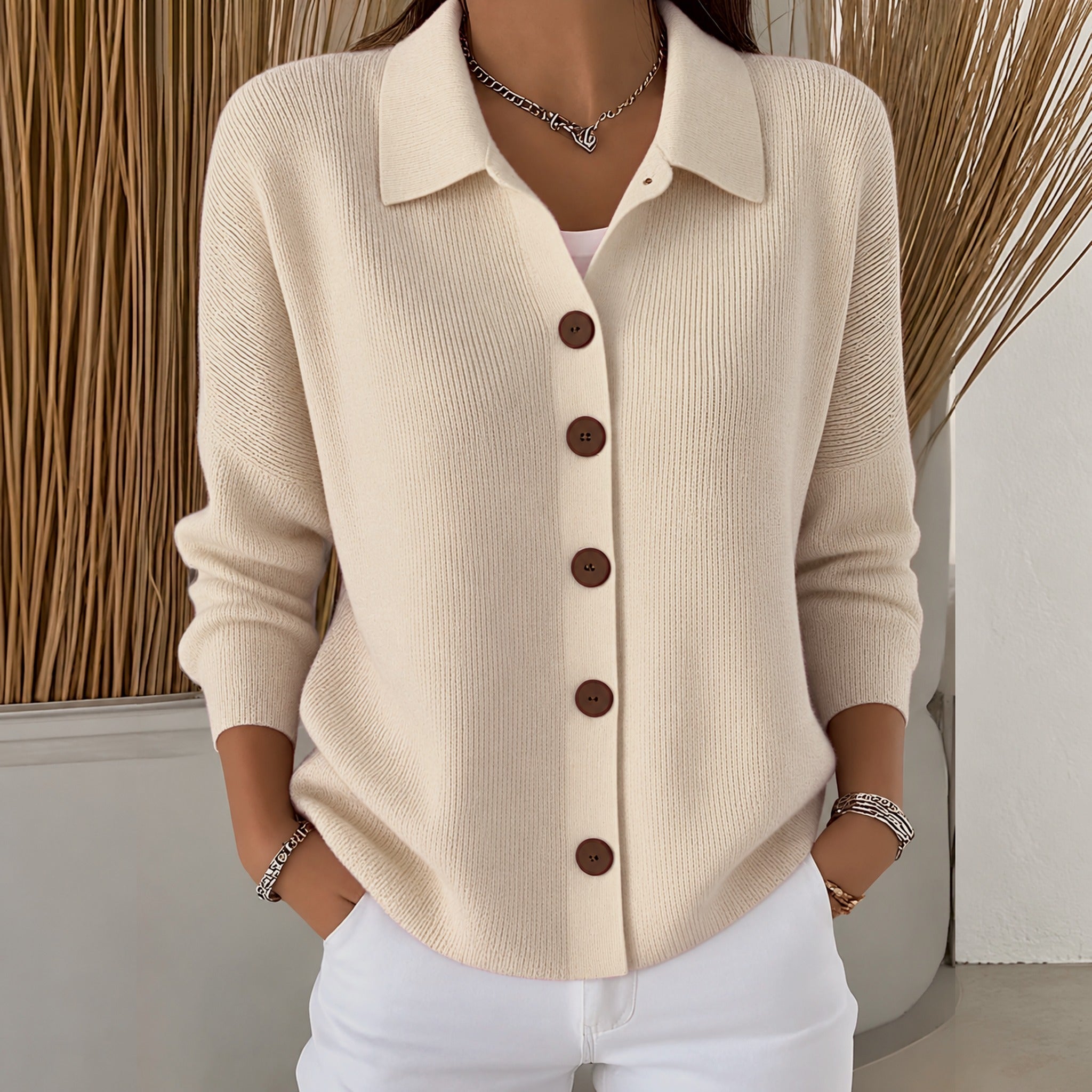 Kirsty collared button front cardigan in Apricot, view 4