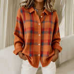 Diana check knit cardigan in Orange, view 2