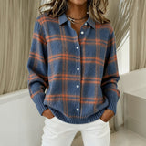 Diana check knit cardigan in Blue & Orange, view 8