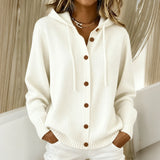 Daisy hooded button cardigan in White, view 2