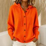 Daisy hooded button cardigan in Orange, view 4