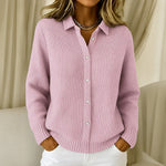 Frankie textured knit button up cardigan in Pink, front view