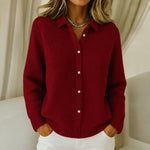 Frankie textured knit button up cardigan in Wine Red, view 2