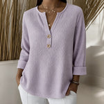 Ginger waffle knit henley top in Lilac, front view