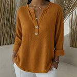 Ginger waffle knit henley top in Orange, view 4