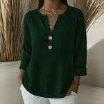 Ginger waffle knit henley top in Green, view 5