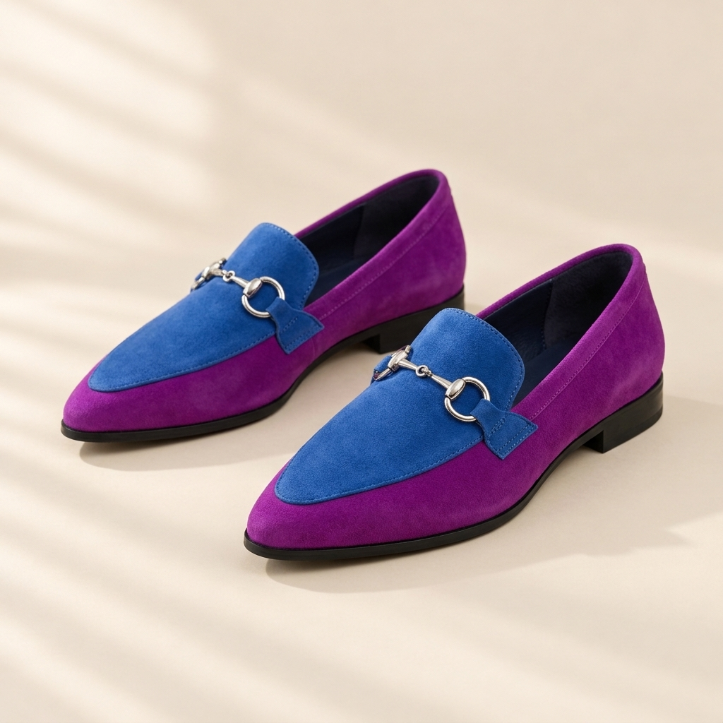 Juliet suede snaffle loafers in Purple & Blue, view 3