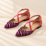 Annika zebra print pointed flats in Pink, view 3