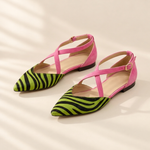 Annika zebra print pointed flats in Green, view 6