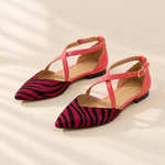Annika zebra print pointed flats in Dark Pink, view 4