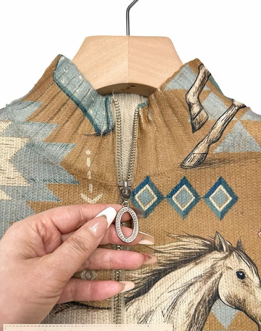 Kathryn horse and cactus print zip-up cardigan, view 3
