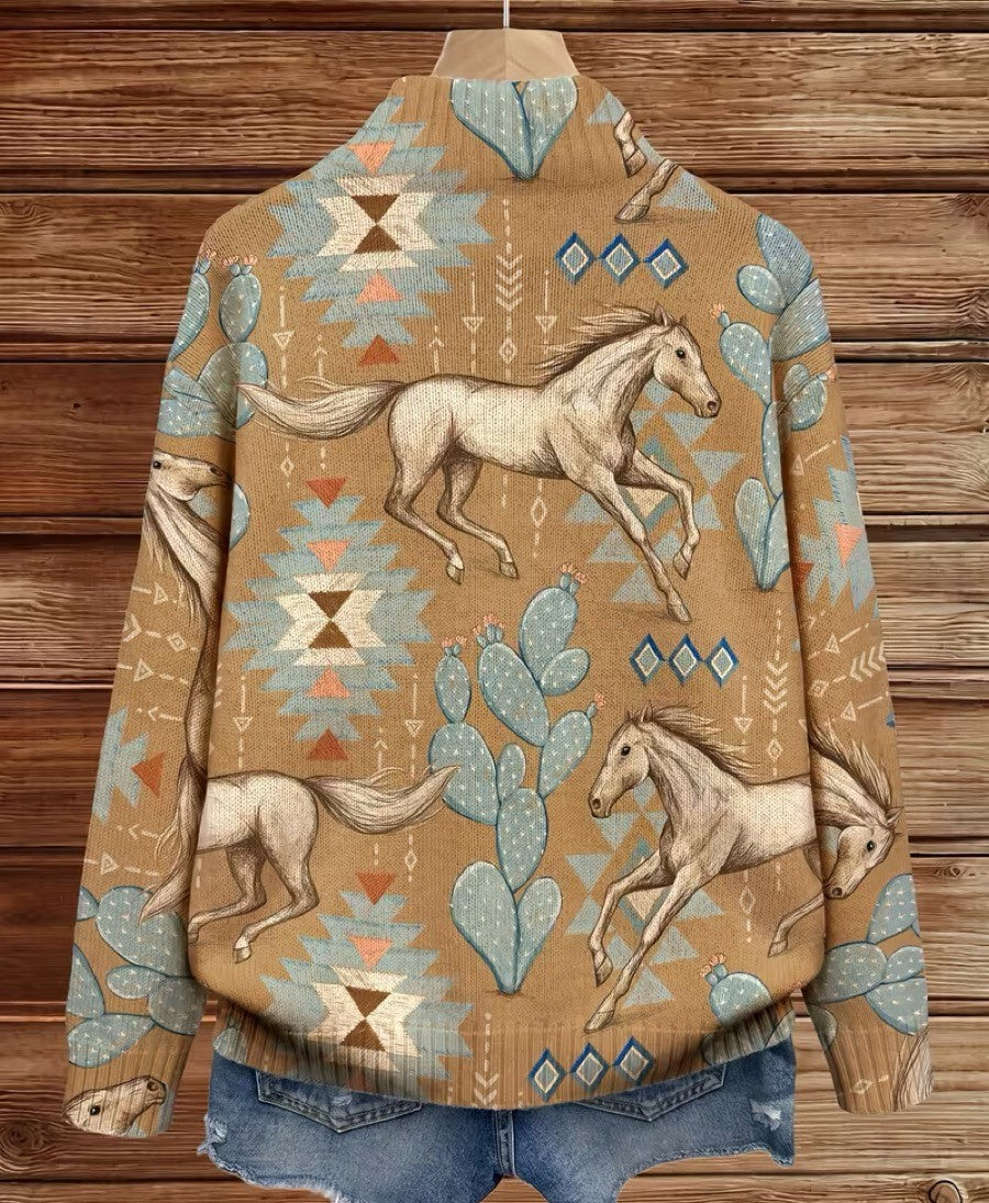 Kathryn horse and cactus print zip-up cardigan, view 5