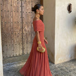 Toledo linen blend one shoulder maxi dress, view 6