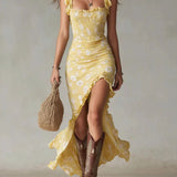 Mayfair retro print midi dress in Yellow, view 11