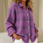 Rebecca purple checked knitted jacket, view 2