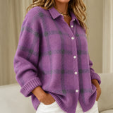 Rebecca purple checked knitted jacket, view 2
