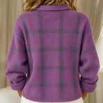 Rebecca purple checked knitted jacket, view 3