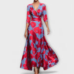 Alma floral wrap maxi dress in Blue Red, view 4