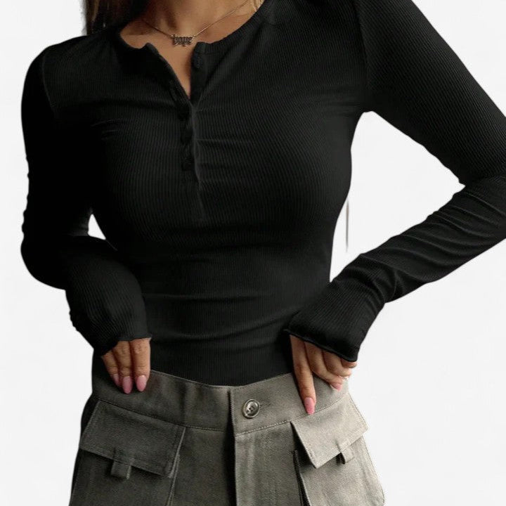 Klarina long sleeve top in Black, view 2